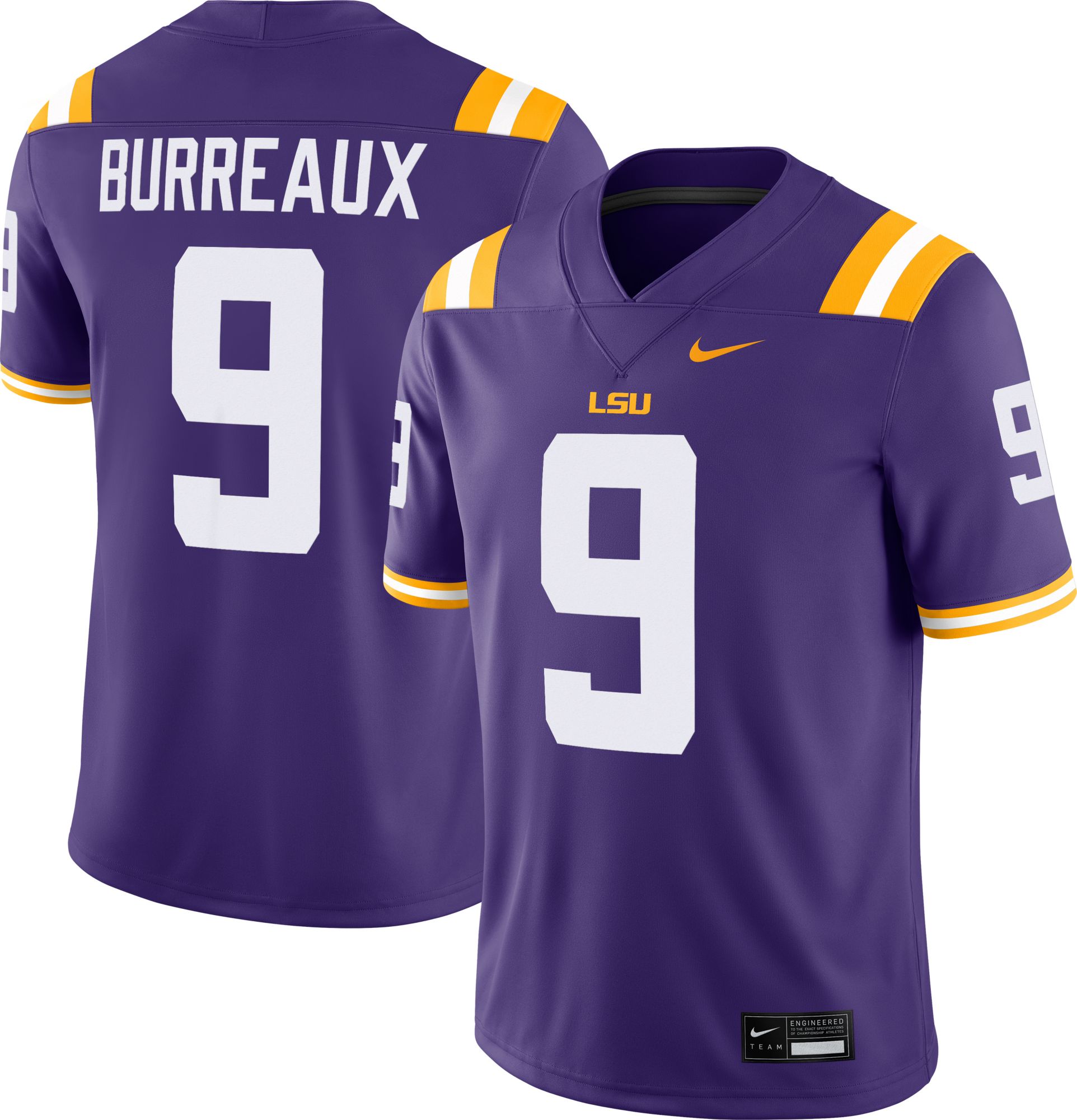 Nike Men's LSU Tigers Joe Burrow #9 BURREAUX Purple Dri-FIT Replica Football Game Jersey