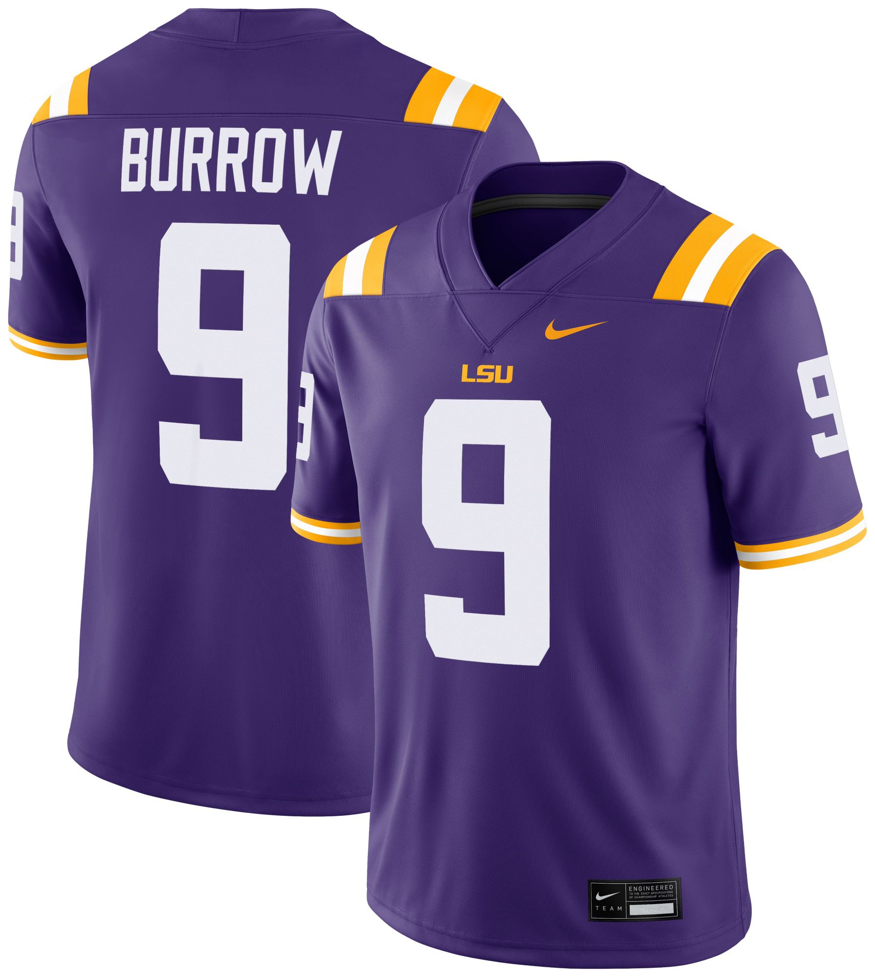 Nike Men's LSU Tigers Joe Burrow #9 Purple Dri-FIT Replica Football Game Jersey