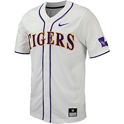 Nike Men's LSU Tigers Whtie Full Button Replica Baseball Jersey
