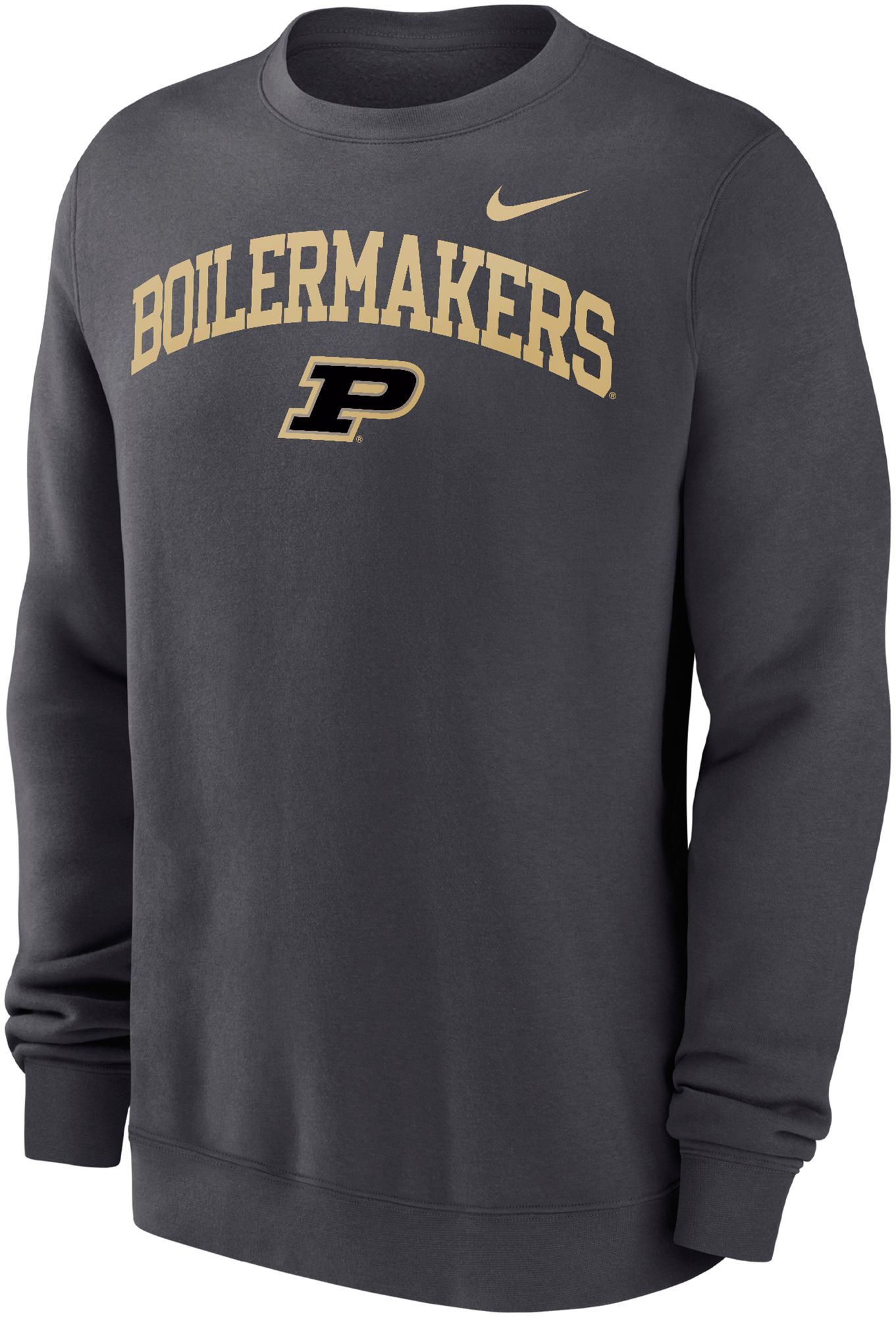 Nike Men's Purdue Boilermakers Grey Club Fleece Arch Logo Crew Neck Sweatshirt