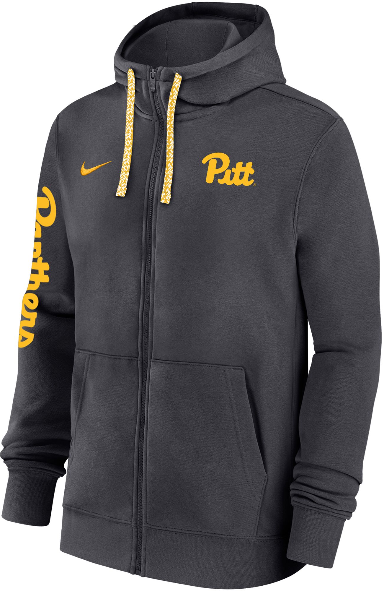 Nike Men's Pitt Panthers Grey Sidelines Club Fleece Full-Zip Hoodie