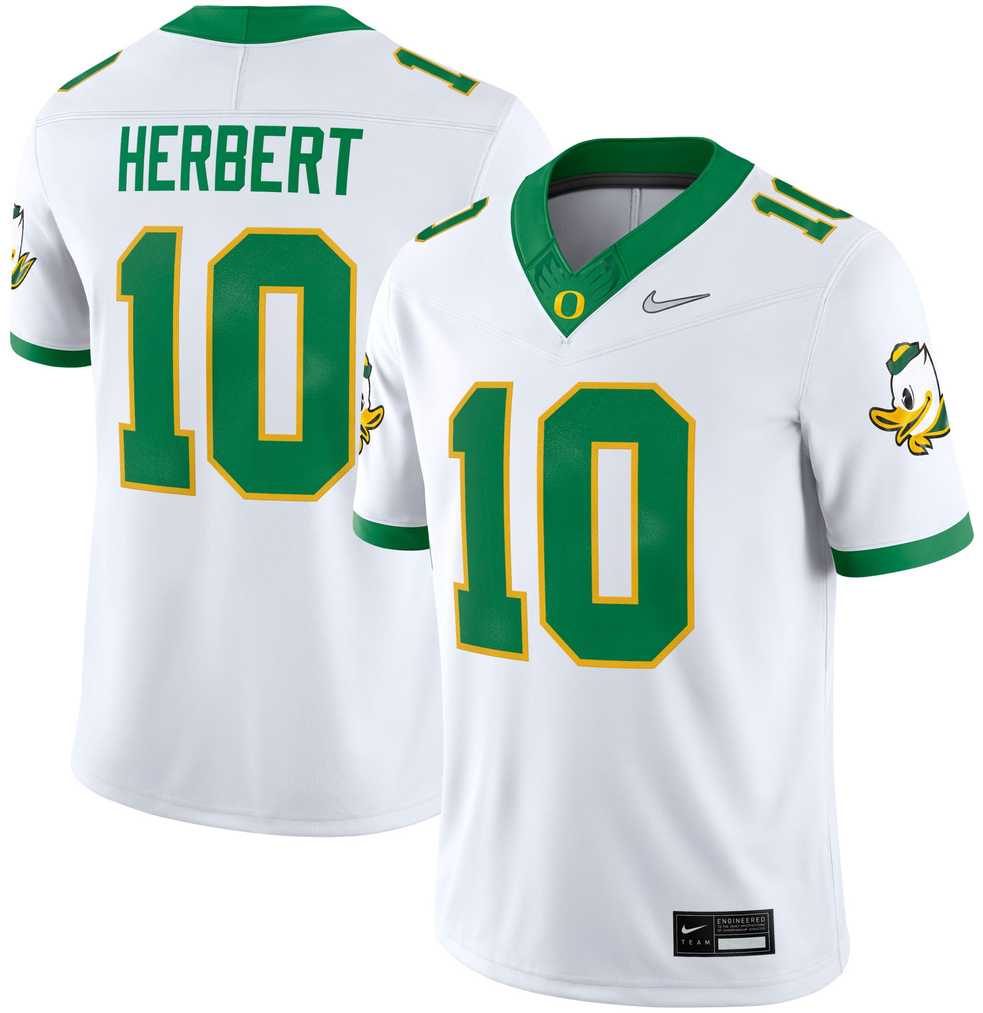 Nike Men's Oregon Ducks Justin Herbert #10 White Dri-FIT Replica Football Game Jersey