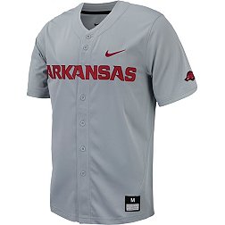 Nike Men's Arkansas Razorbacks Grey Full Button Replica Baseball Jersey