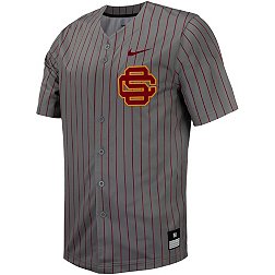 Nike Men's USC Trojans Grey Pinstripe Full Button Replica Baseball Jersey