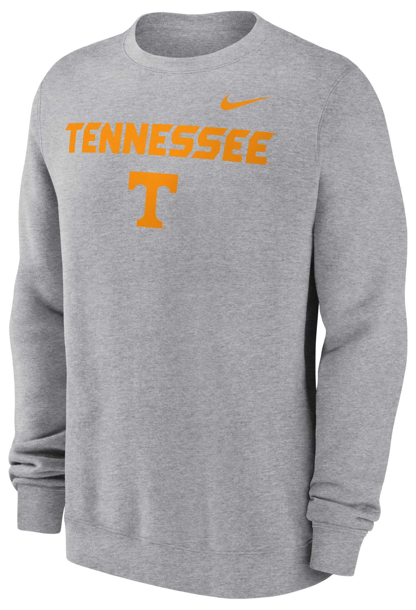 Nike Men's Tennessee Volunteers Dark Grey Heather Club Fleece Wordmark Crew Neck Sweatshirt