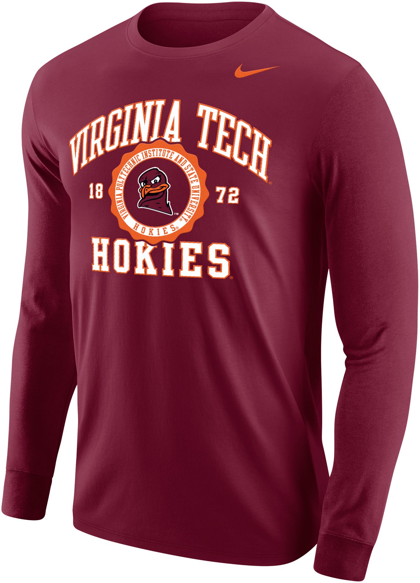 Nike Men's Virginia Tech Hokies Maroon Core Cotton School Seal Long Sleeve T-Shirt