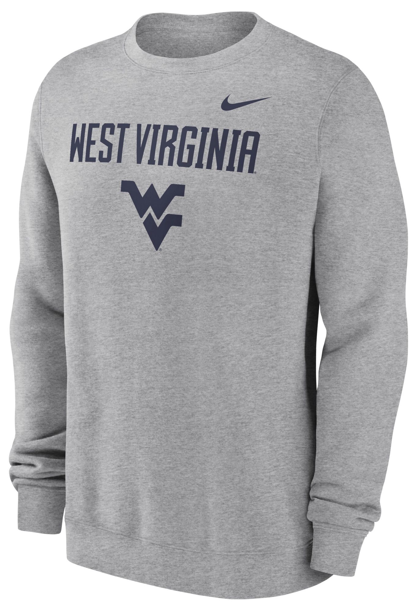 Nike Men's West Virginia Mountaineers Dark Grey Heather Club Fleece Wordmark Crew Neck Sweatshirt