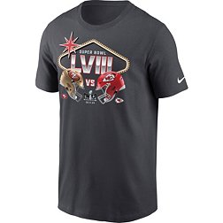Nike Men's 2024 Super Bowl LVIII Bound San Francisco 49ers vs. Kansas City Chiefs Dueling Helmets T-Shirt