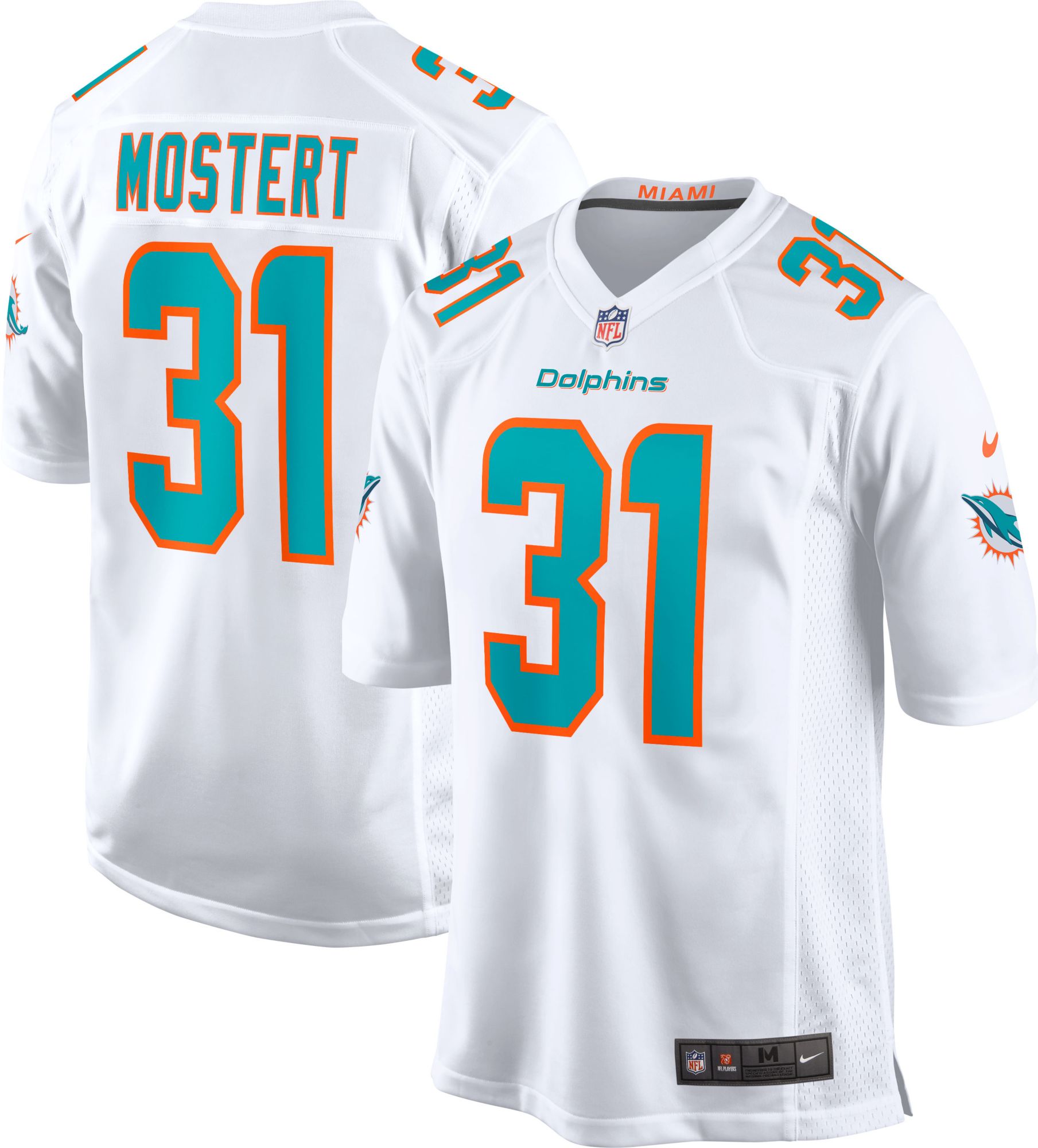 Nike Men's Miami Dolphins Raheem Mostert #31 White Game Jersey