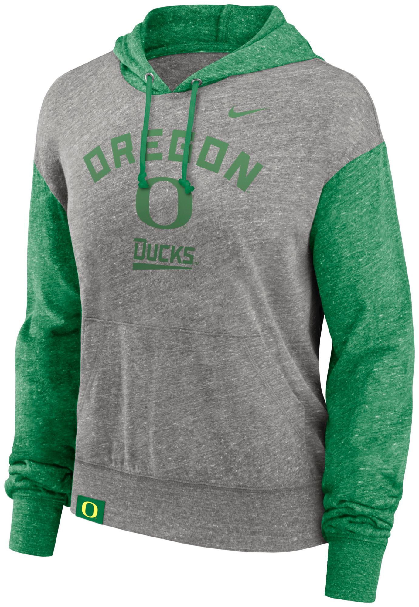 Nike Women's Oregon Ducks Grey Heather Colorblock Pullover Fleece Hoodie