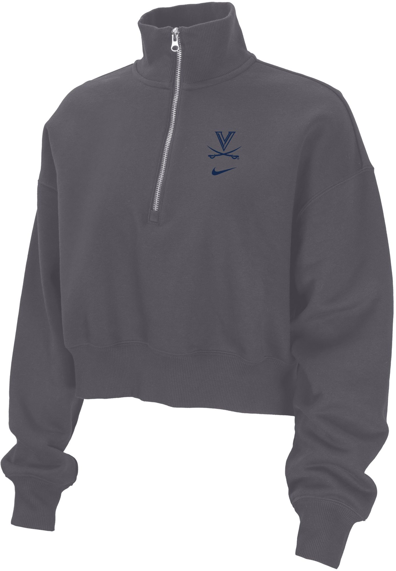 Nike Women's Virginia Cavaliers Grey Phoenix Fleece Cropped Quarter-Zip
