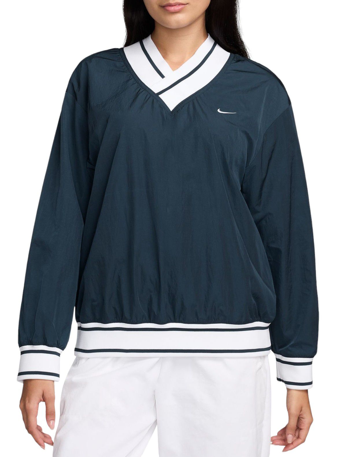 Nike Women's Sportswear Essential Loose UV Woven Long-Sleeve V-Neck Top