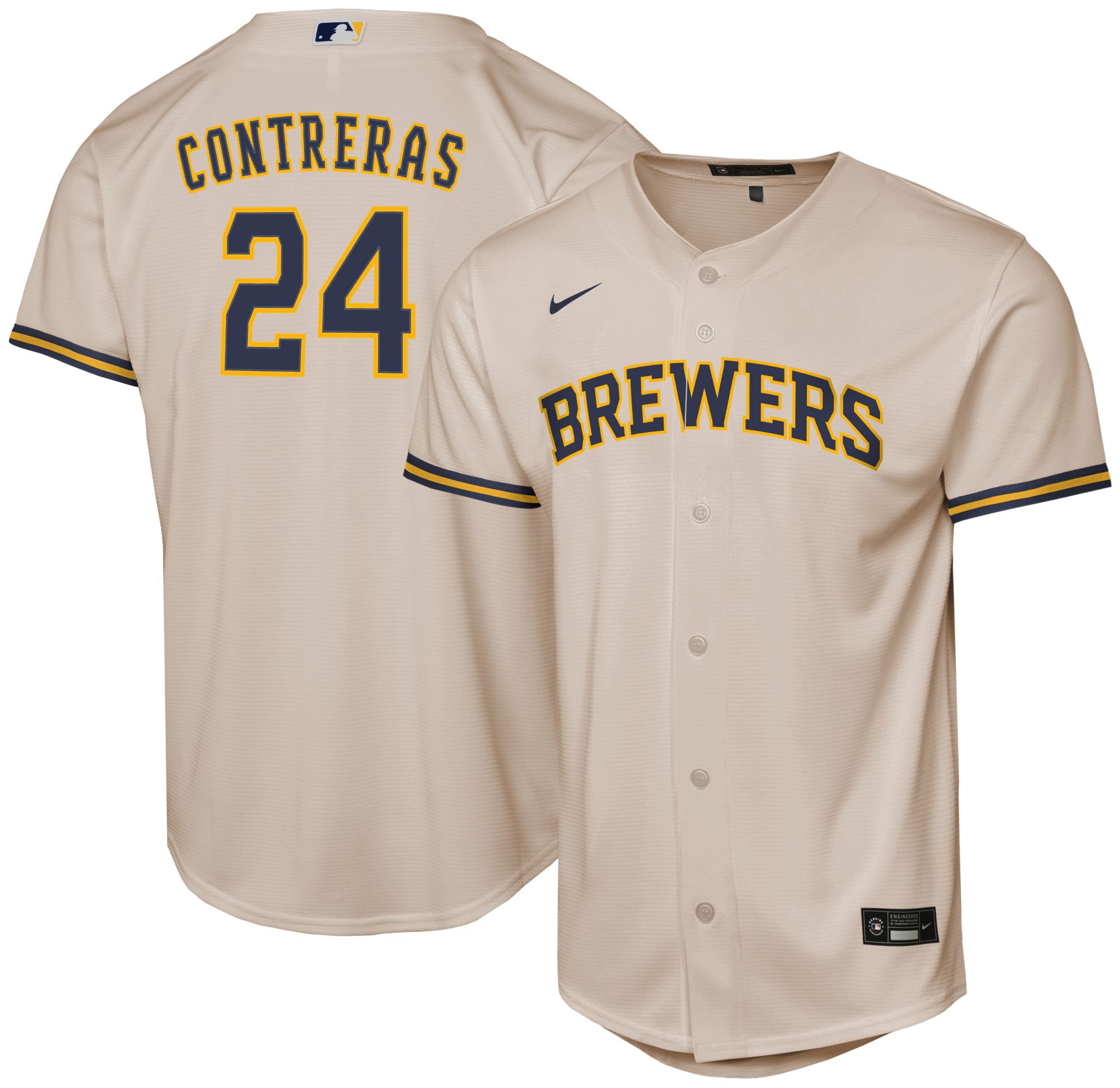 MLB Youth Milwaukee Brewers William Contreras #24 Cream Replica Jersey