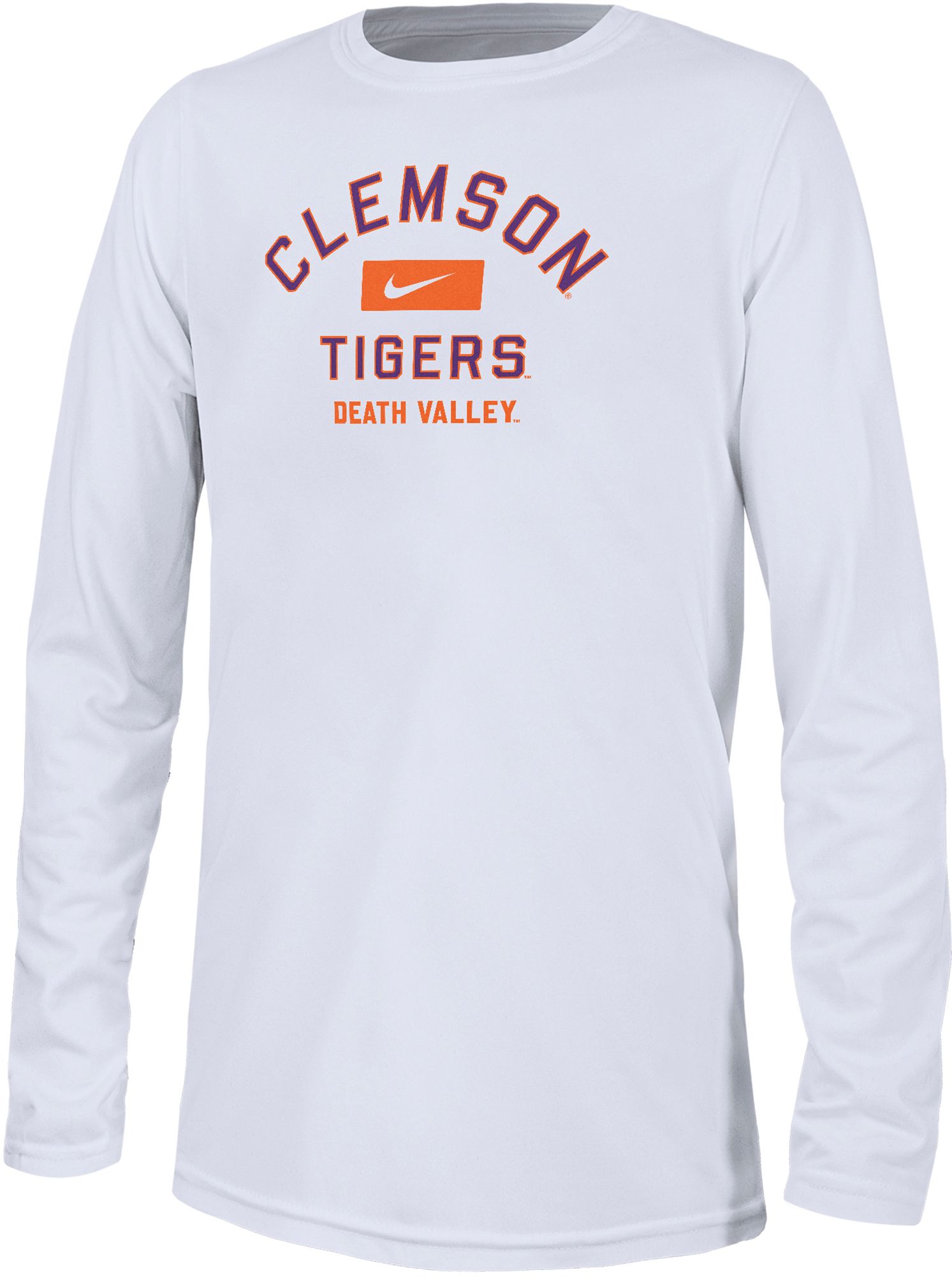 Nike Youth Clemson Tigers White Dri-FIT Legend Arch Wordmark Long Sleeve T-Shirt