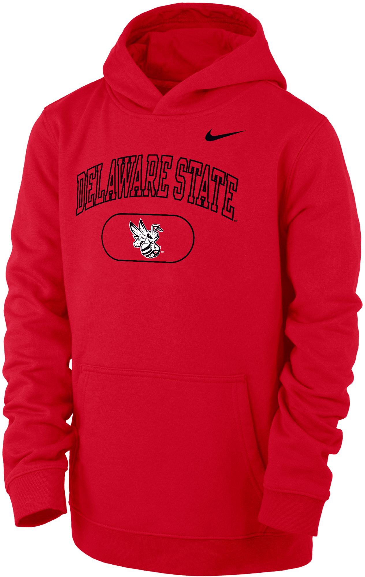 Nike Youth Delaware State Hornets Red Club Fleece Pill Arch Wordmark Pullover Hoodie