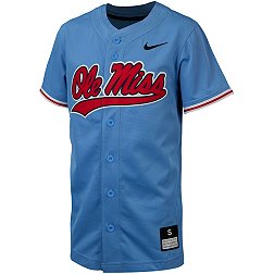 Nike Youth Ole Miss Rebels Blue Full Button Replica Baseball Jersey