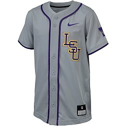 Nike Youth LSU Tigers Grey Full Button Replica Baseball Jersey