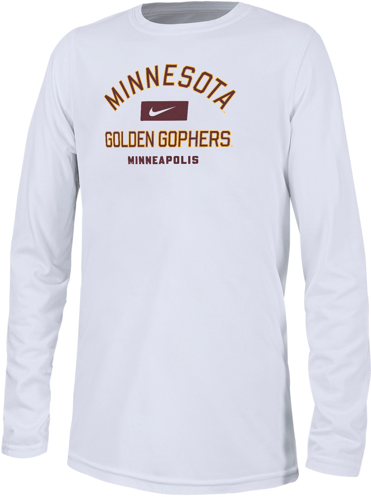 Nike Youth Minnesota Golden Gophers White Dri-FIT Legend Arch Wordmark Long Sleeve T-Shirt