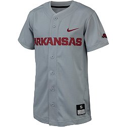 Nike Youth Arkansas Razorbacks Grey Full Button Replica Baseball Jersey