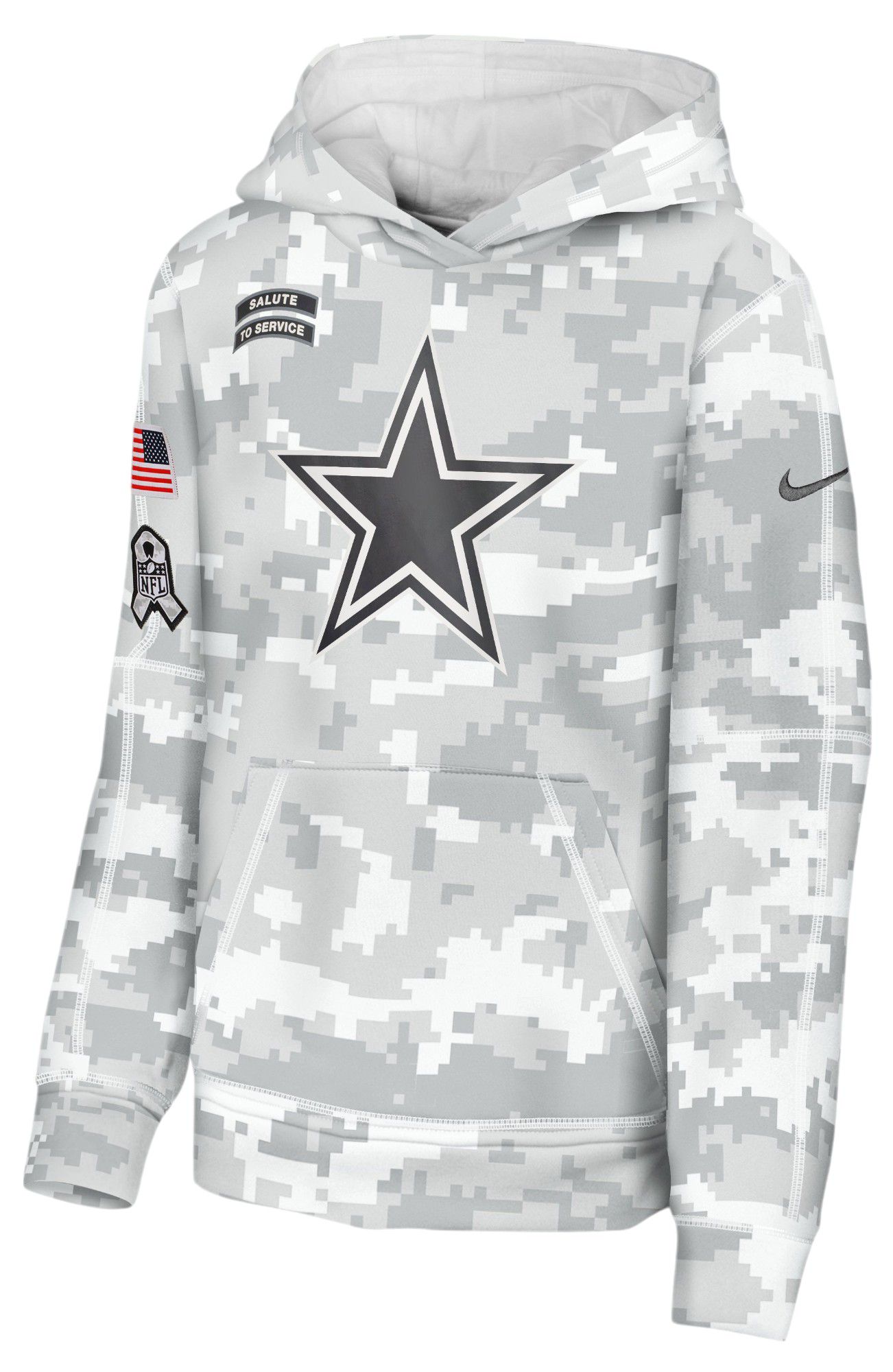 Nike Youth Dallas Cowboys Salute to Service 2024 White Camo Pullover Hoodie