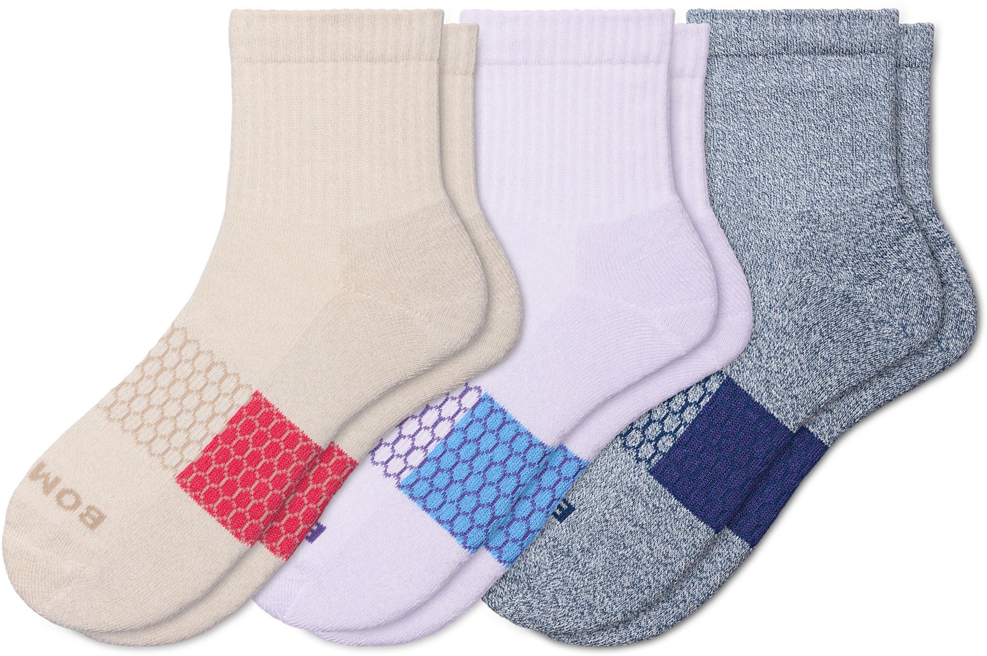 Bombas Solids Ribbed Quarter 3 Pack, Men's, Small, Pebble Rose Mix