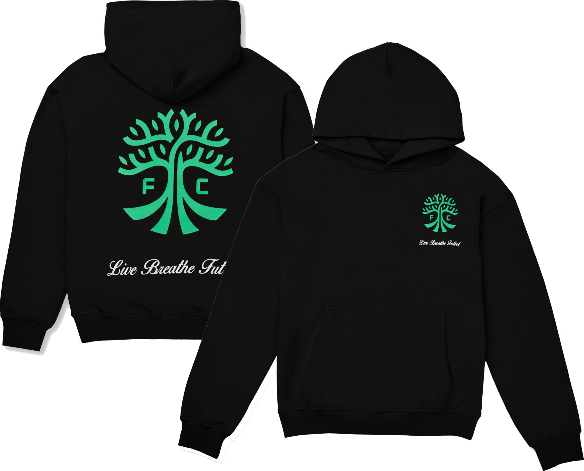 Live Breathe Futbol Men's Austin FC Double Logo 2-Hit Black Pullover Hoodie