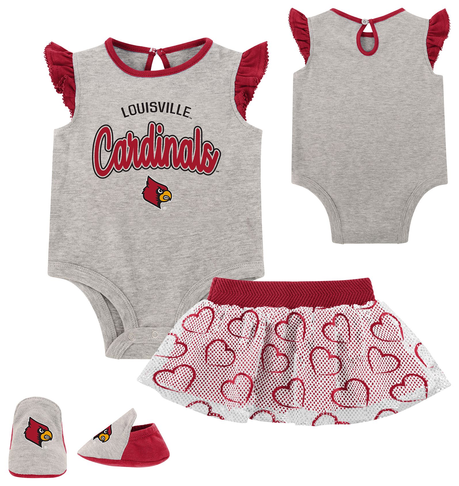 Outerstuff Newborn Louisville Cardinals Grey All Dolled Up Set
