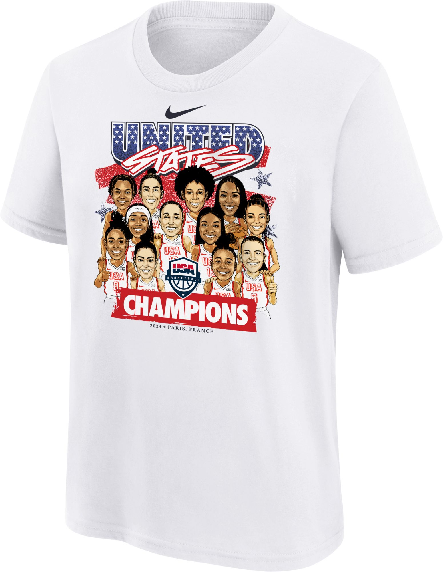 Nike Youth USA 2024 Women's Basketball Gold Medal Team Caricature T-Shirt