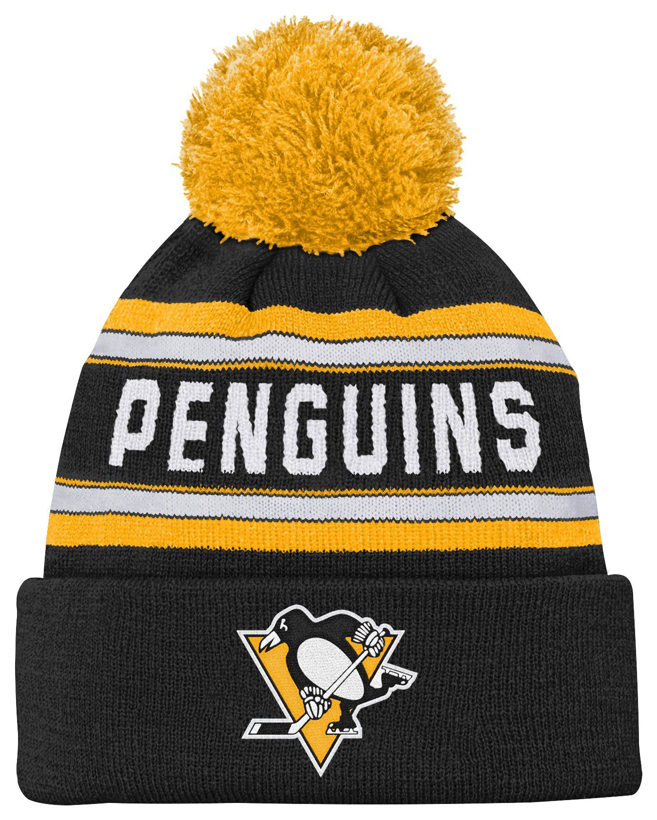 NHL Youth Pittsburgh Penguins Jacquard Black Pom Knit Beanie