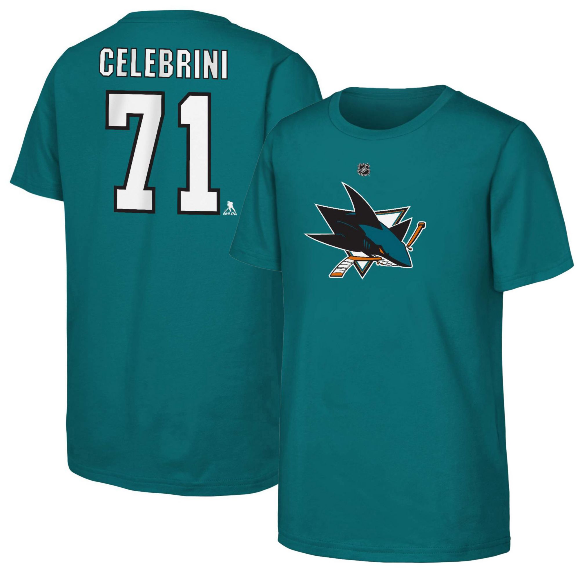 NHL Youth San Jose Sharks Macklin Celebrini #71 Teal T-Shirt