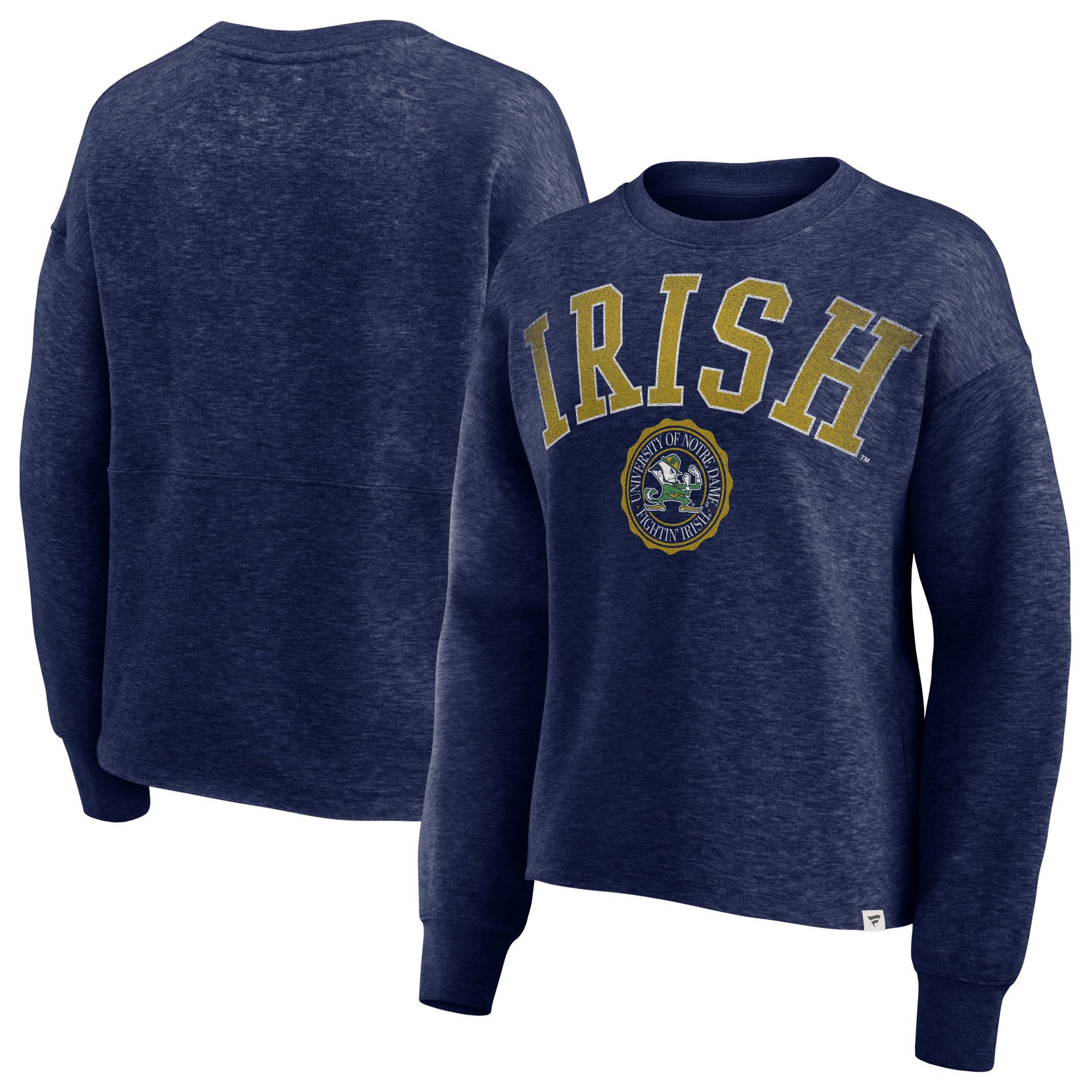 NCAA Women's Notre Dame Fighting Irish Navy Oversized Arch Wordmark Crew Neck Sweatshirt