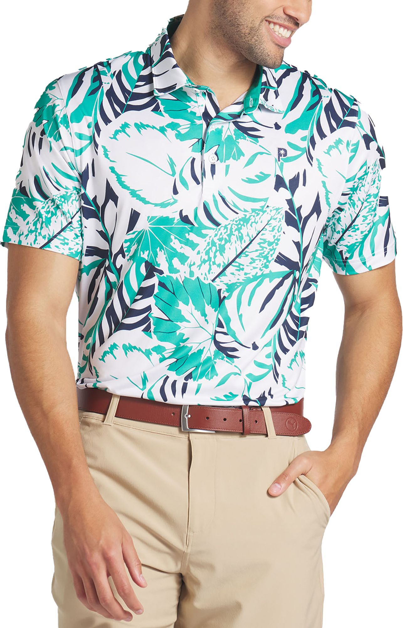 PUMA X PTC Men's Palm Glitch Short Sleeve Golf Polo