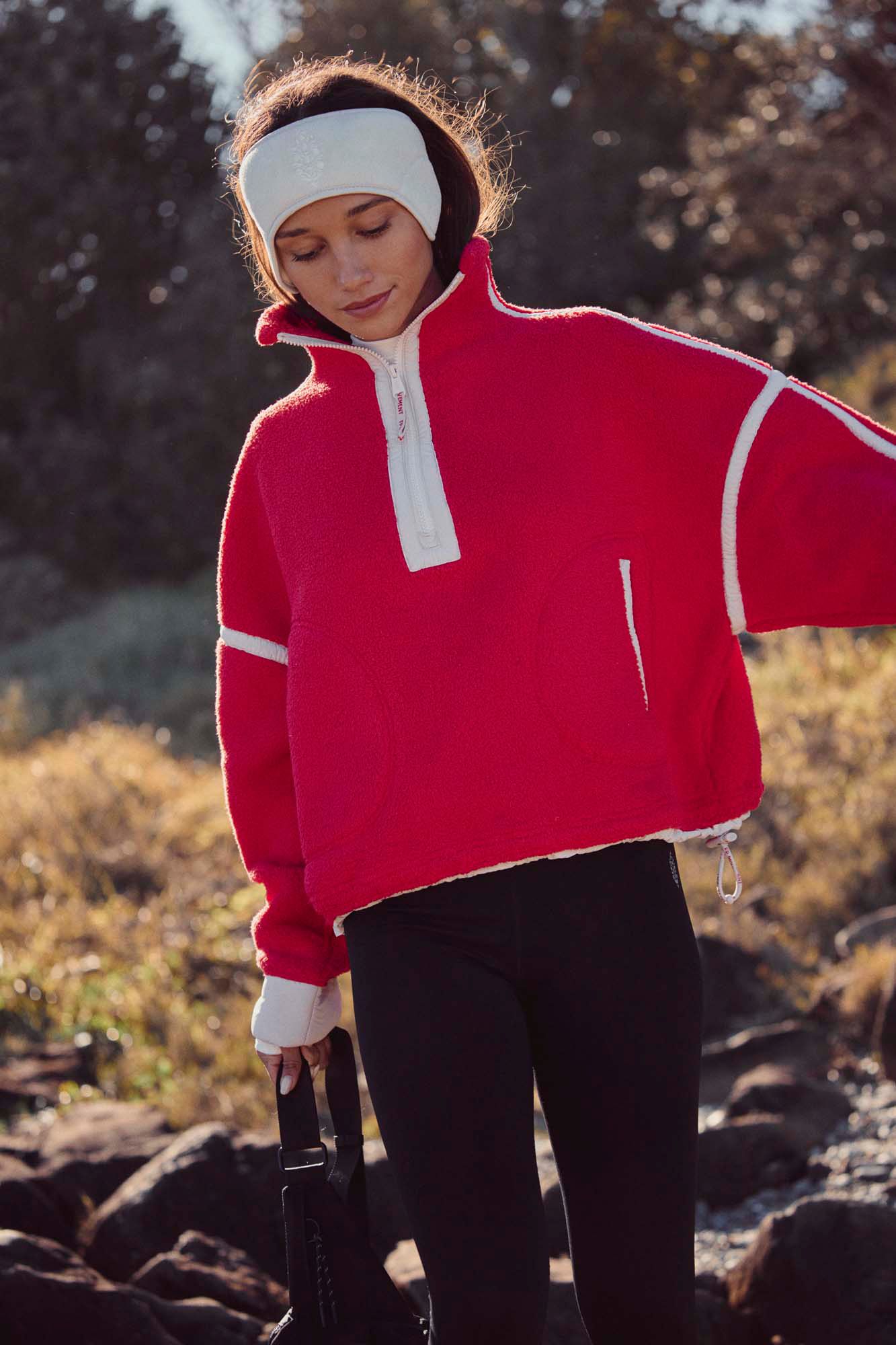 FP Movement Women's Mountain High Fleece 1/2 Zip, XL, Candy Apple W/Pearl