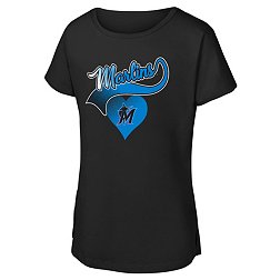 MLB Team Apparel Girls' Miami Marlins Black Luv Dolman T-Shirt
