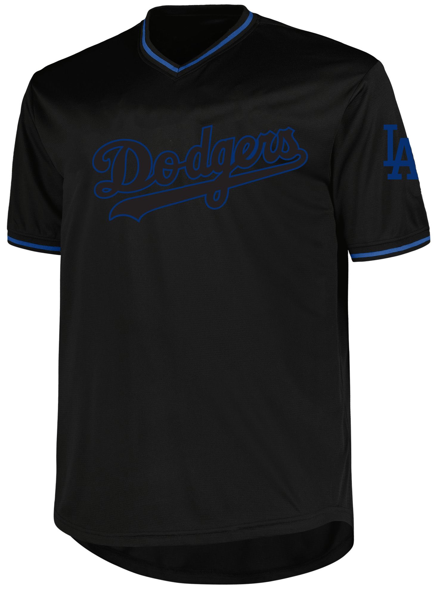 MLB Team Apparel Men's Los Angeles Dodgers Black Birdseye V-Neck T-Shirt