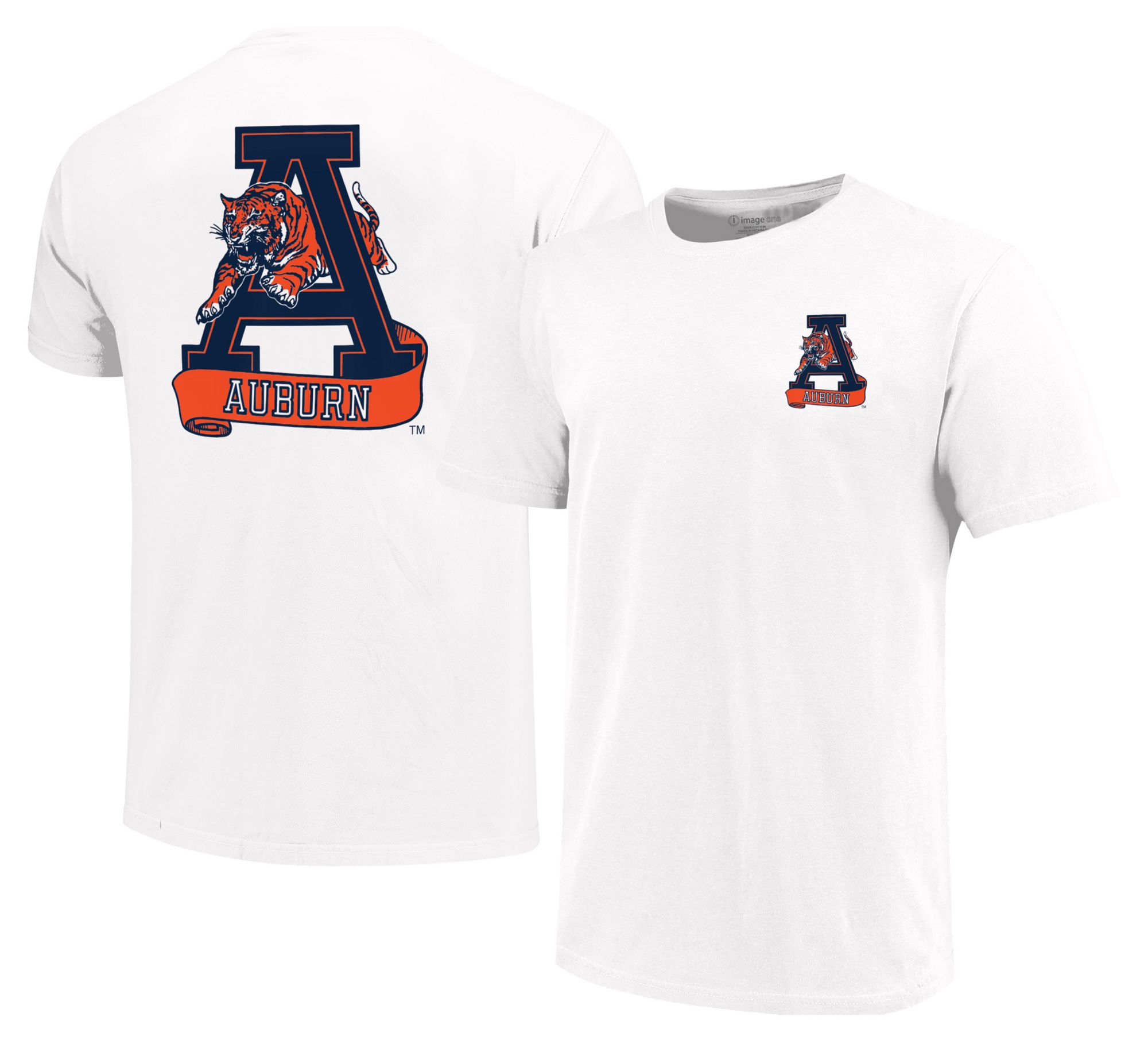 Image One Men's Auburn Tigers White Vintage Logo T-Shirt