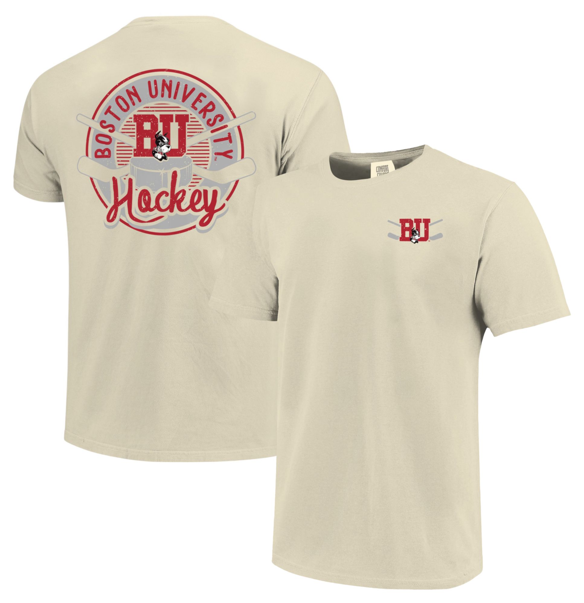 Image One Men's Boston Terriers Ivory Hockey Badge T-Shirt
