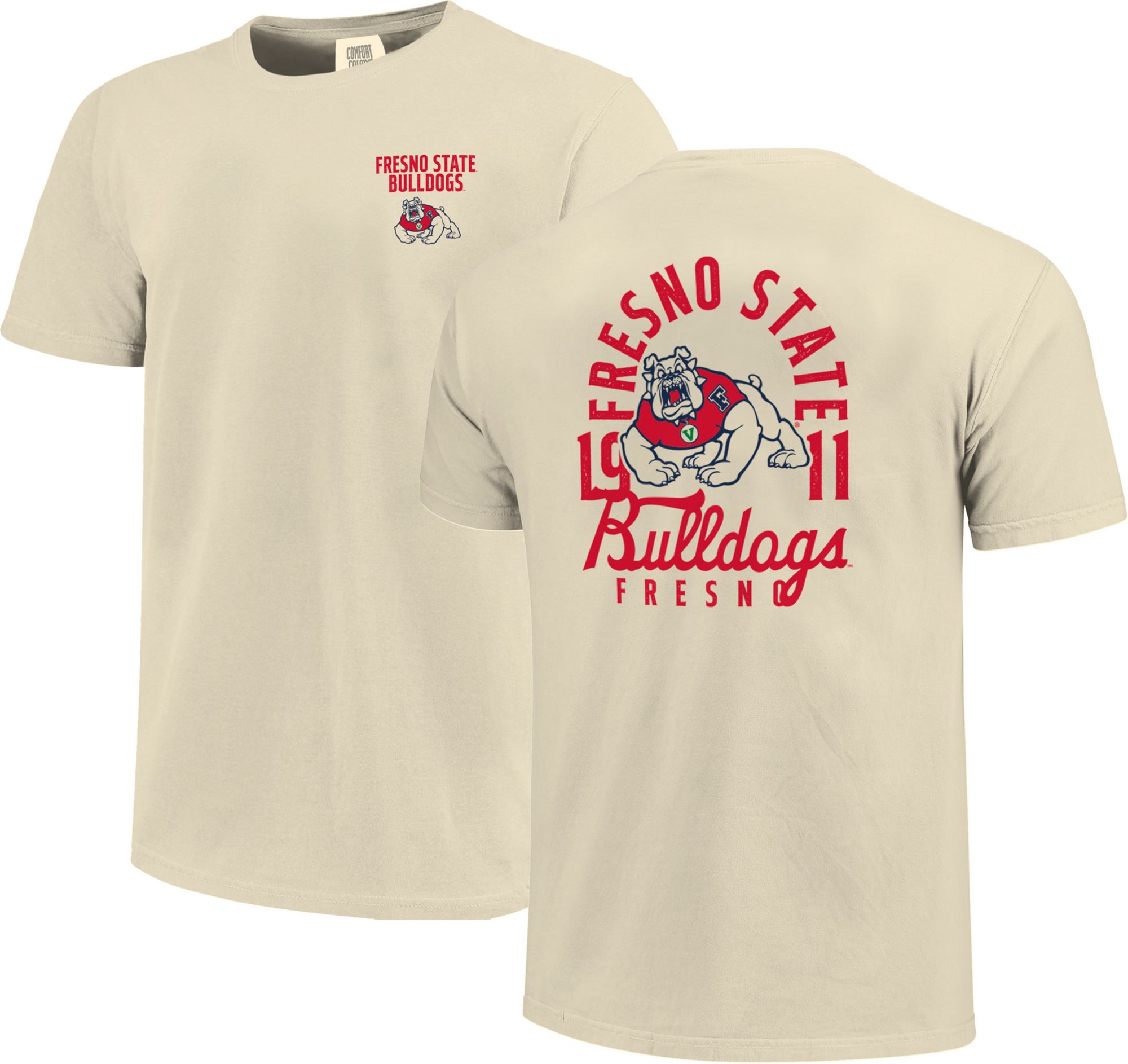Image One Men's Fresno State Bulldogs Ivory Mascot Overlay T-Shirt