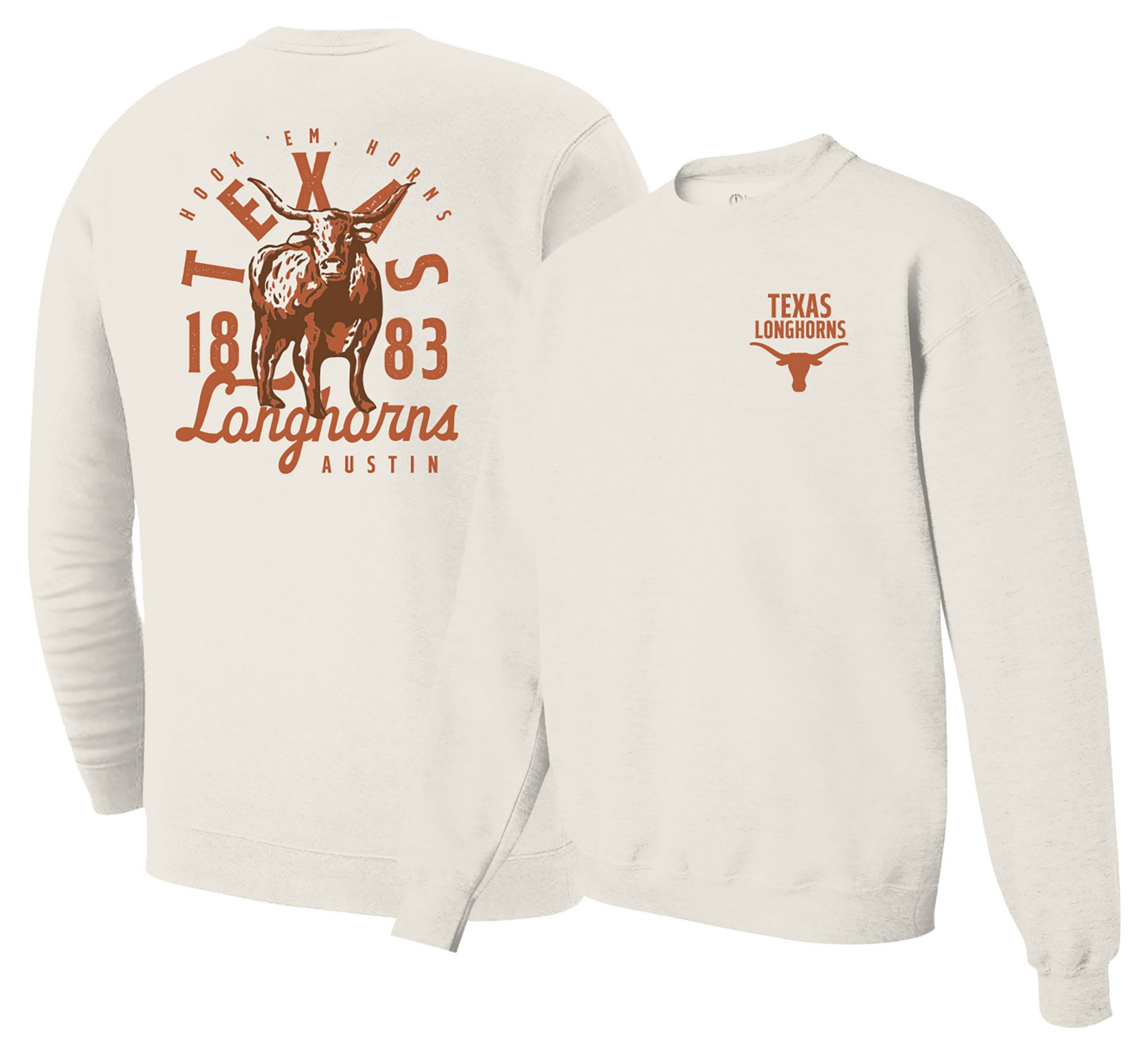 Image One Men's Texas Longhorns White Mascot Crew Neck Sweatshirt