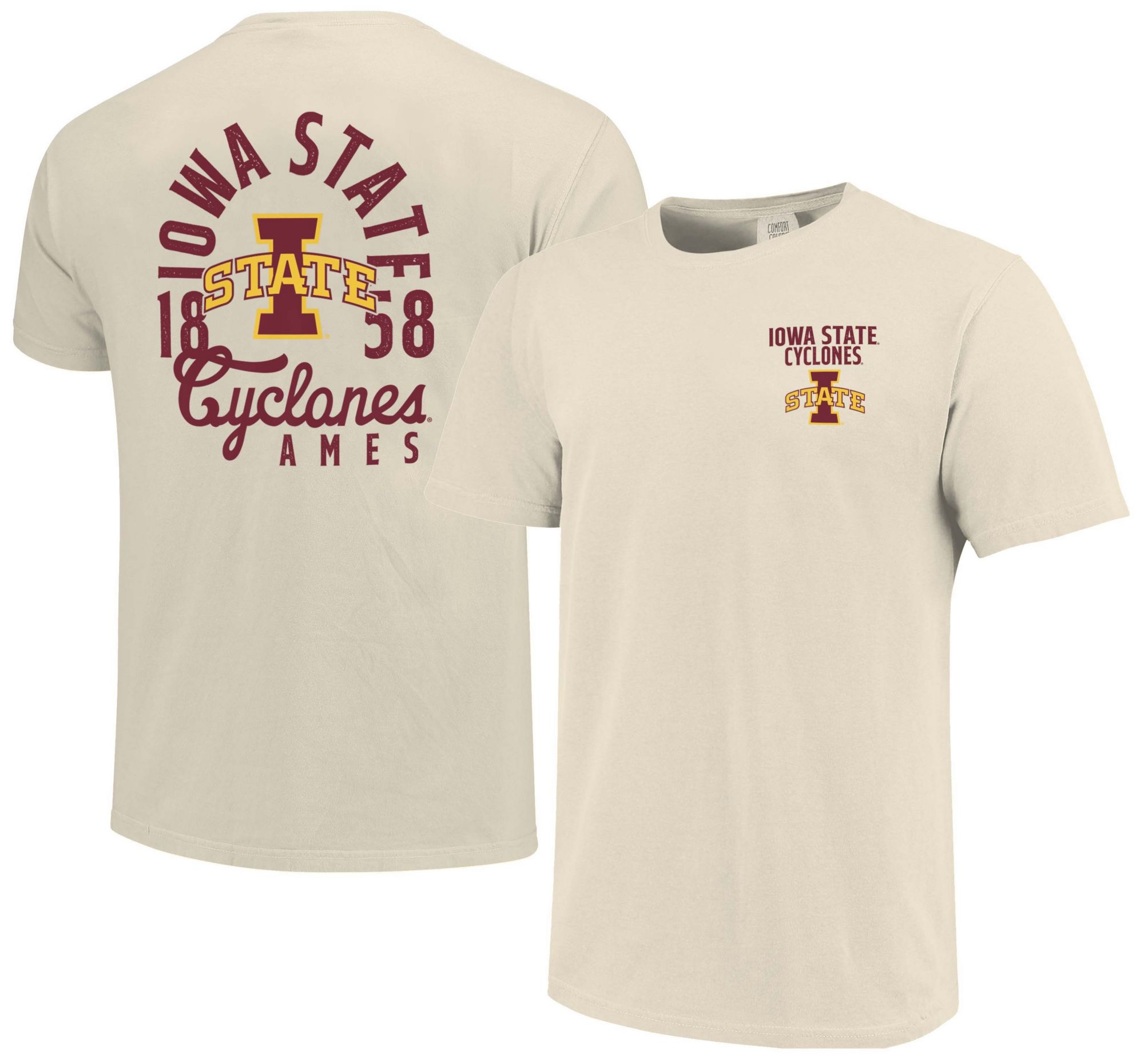 Image One Men's Iowa State Cyclones Ivory Mascot Overlay T-Shirt