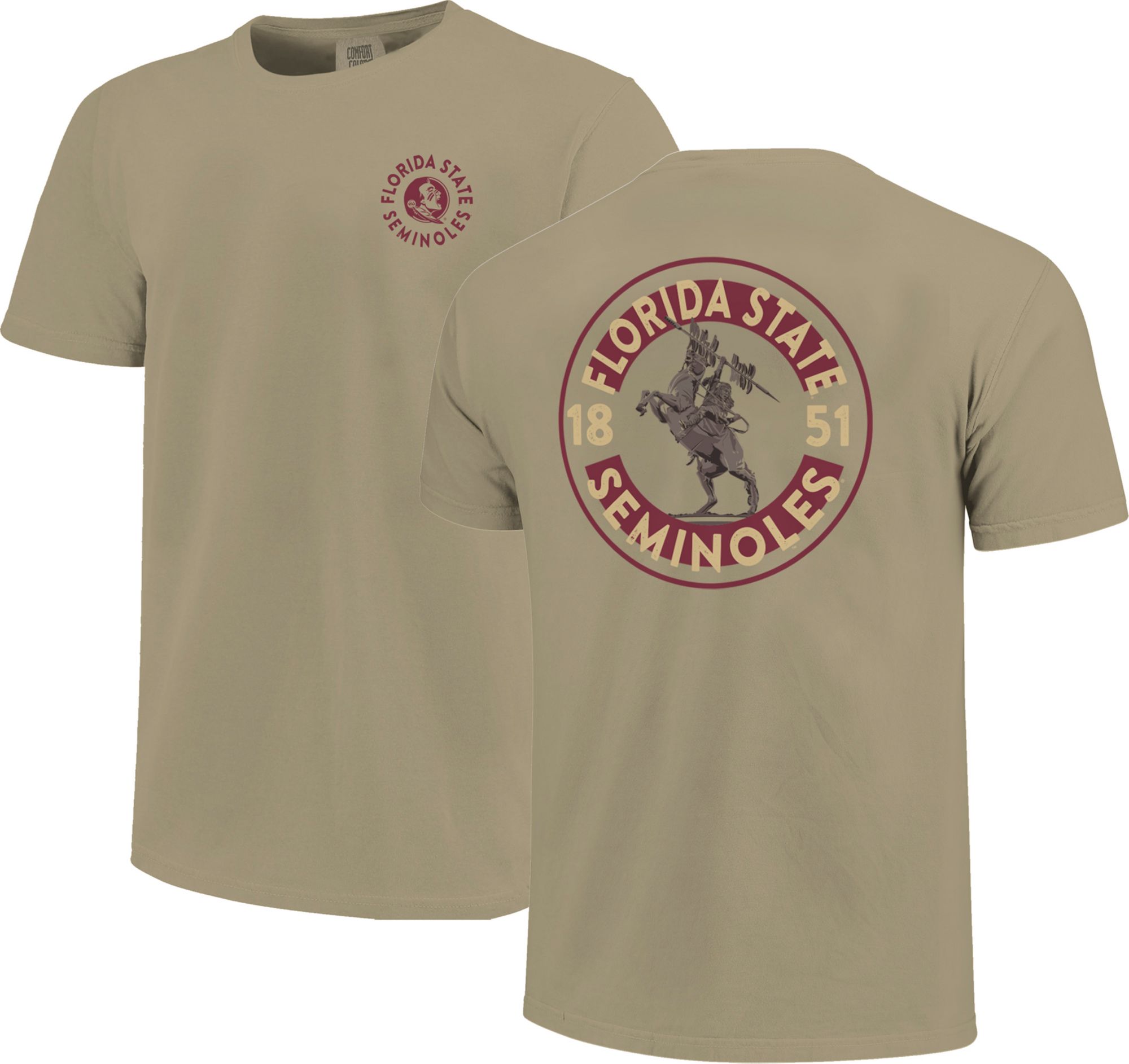 Image One Men's Florida State Seminoles Khaki Mascot Circle T-Shirt