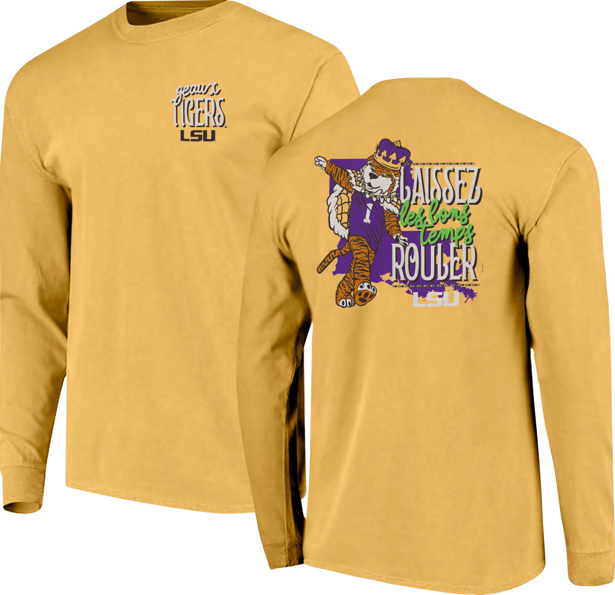 Image One Men's LSU Tigers Gold Mardi Gras Long Sleeve T-Shirt
