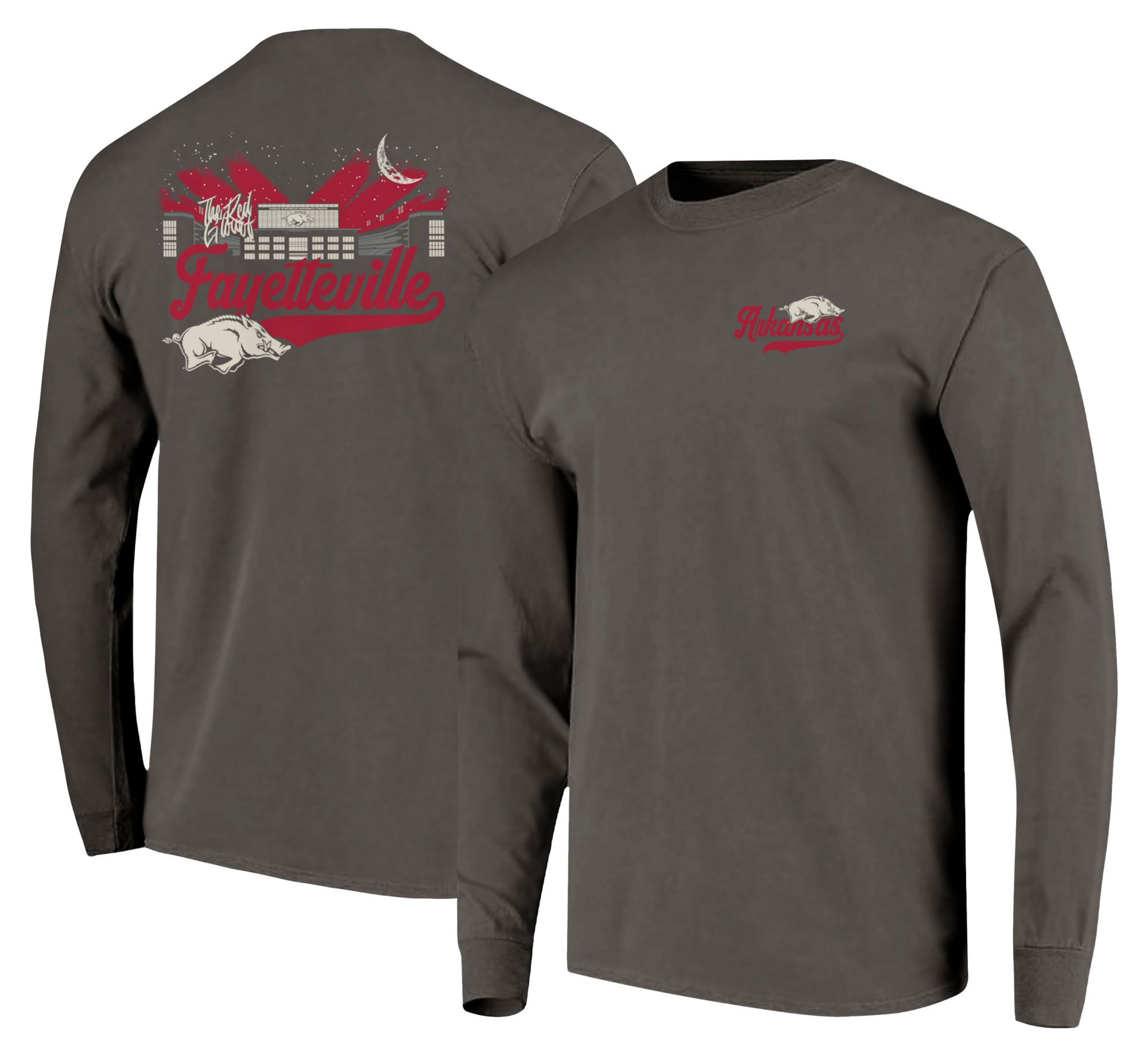 Image One Men's Arkansas Razorbacks Grey Stadium Lights Long Sleeve T-Shirt