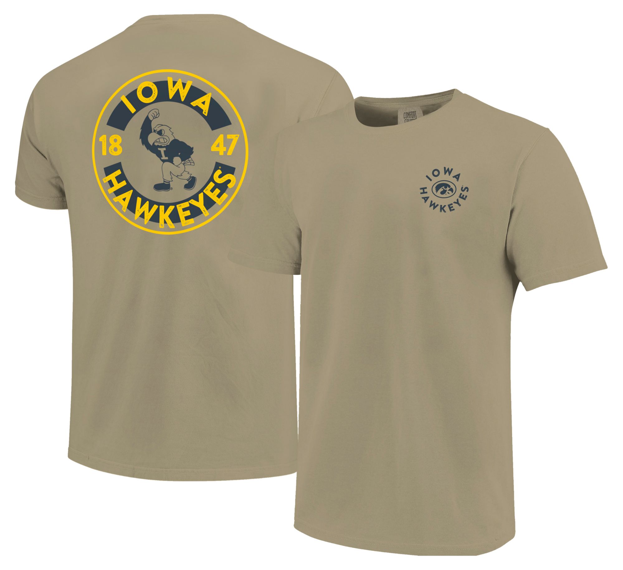 Image One Men's Iowa Hawkeyes Khaki Mascot Circle T-Shirt