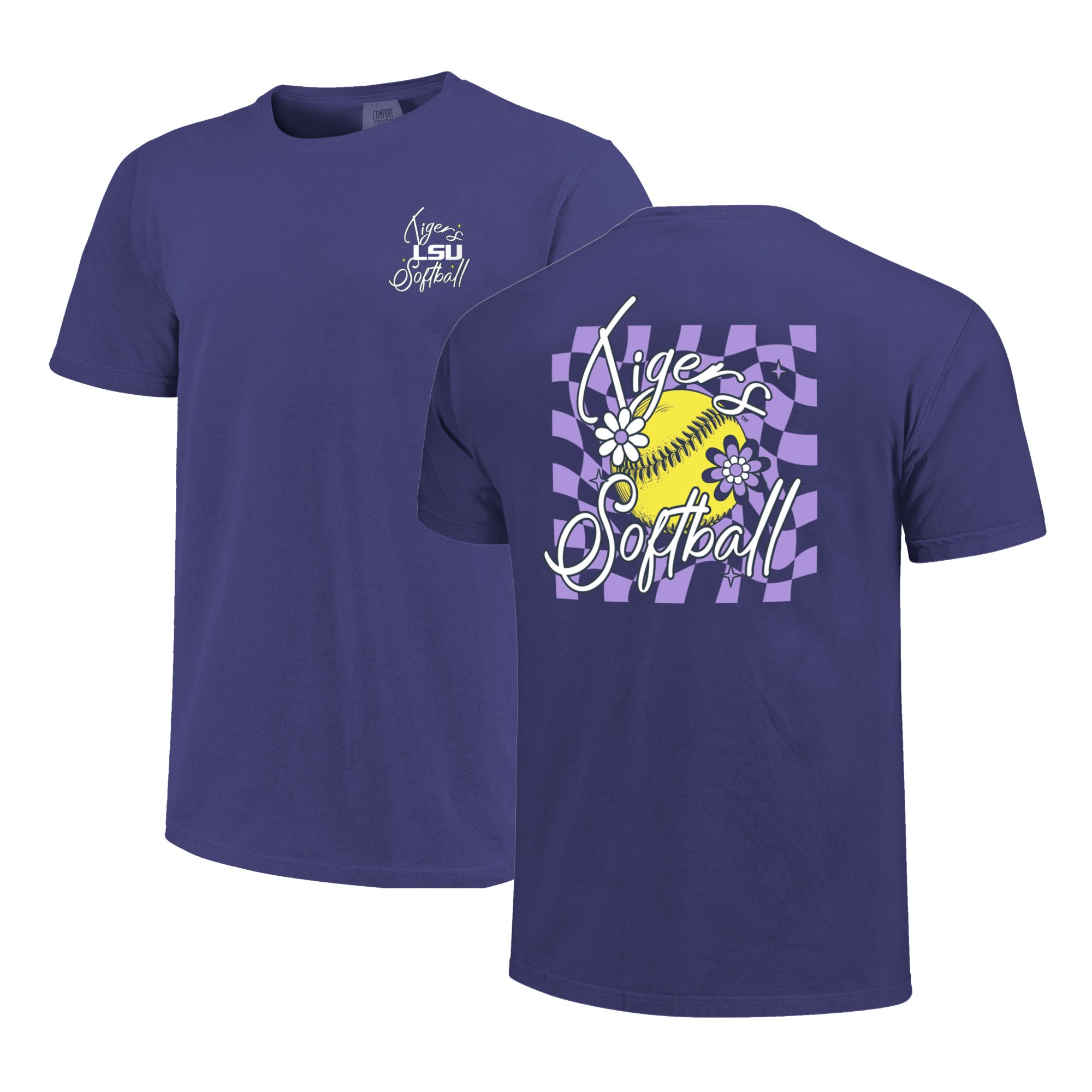 Image One Women's LSU Tigers Purple Floral Softball T-Shirt