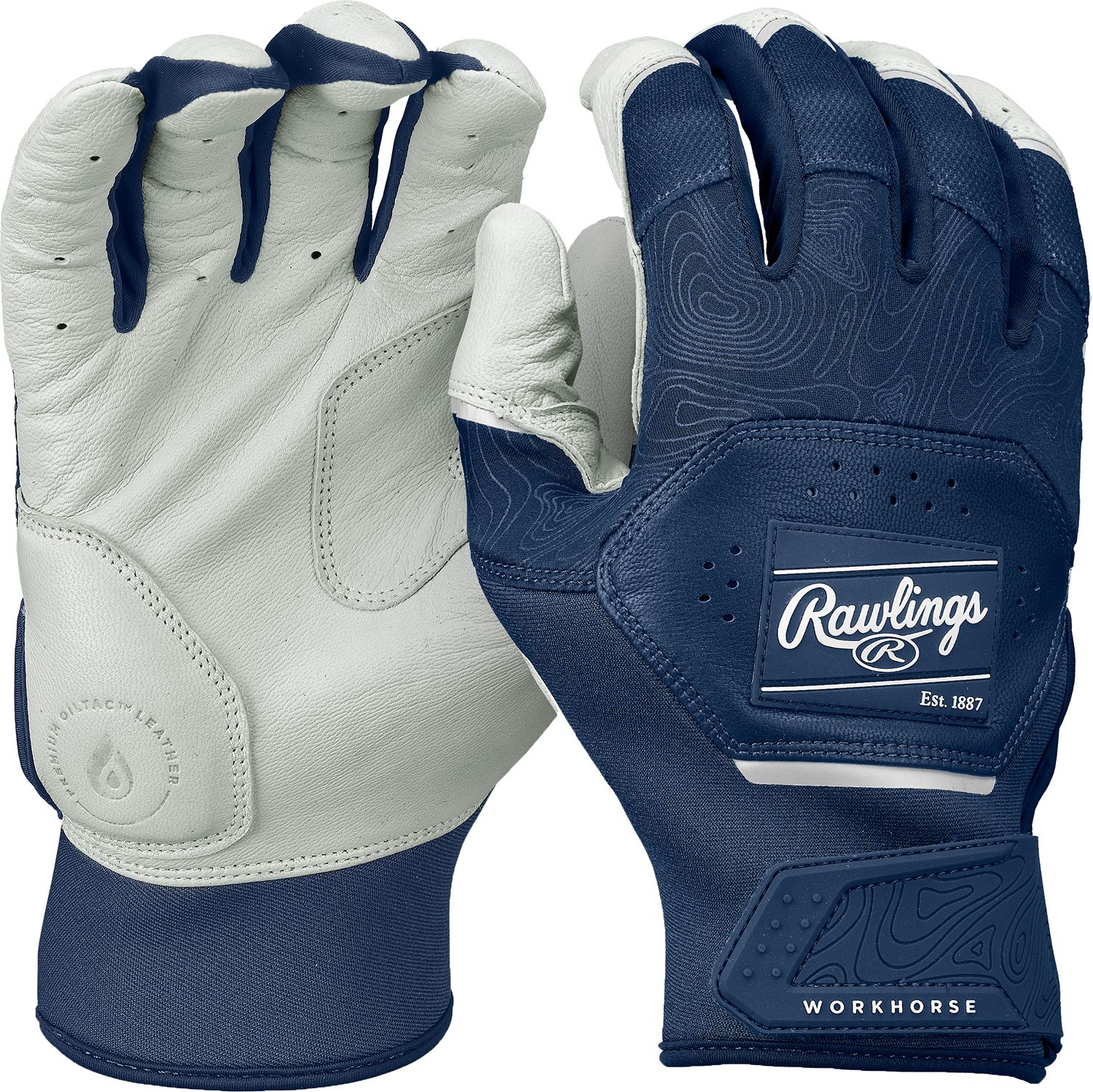 Rawlings Youth Workhorse Batting Gloves, XL, White/Navy