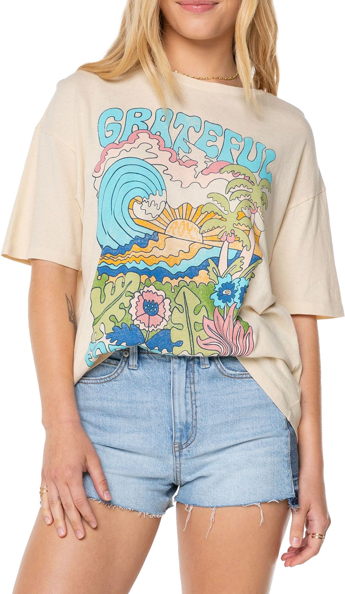 Roxy Women's  Grateful For Nature Oversized Boyfriend Graphic T-Shirt