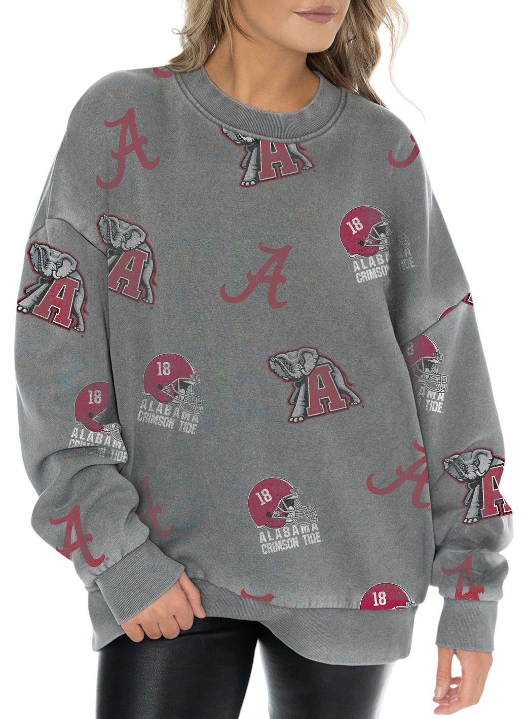 Gameday Couture Women's Alabama Crimson Tide Grey Playback Vintage Wash Crew Sweatshirt