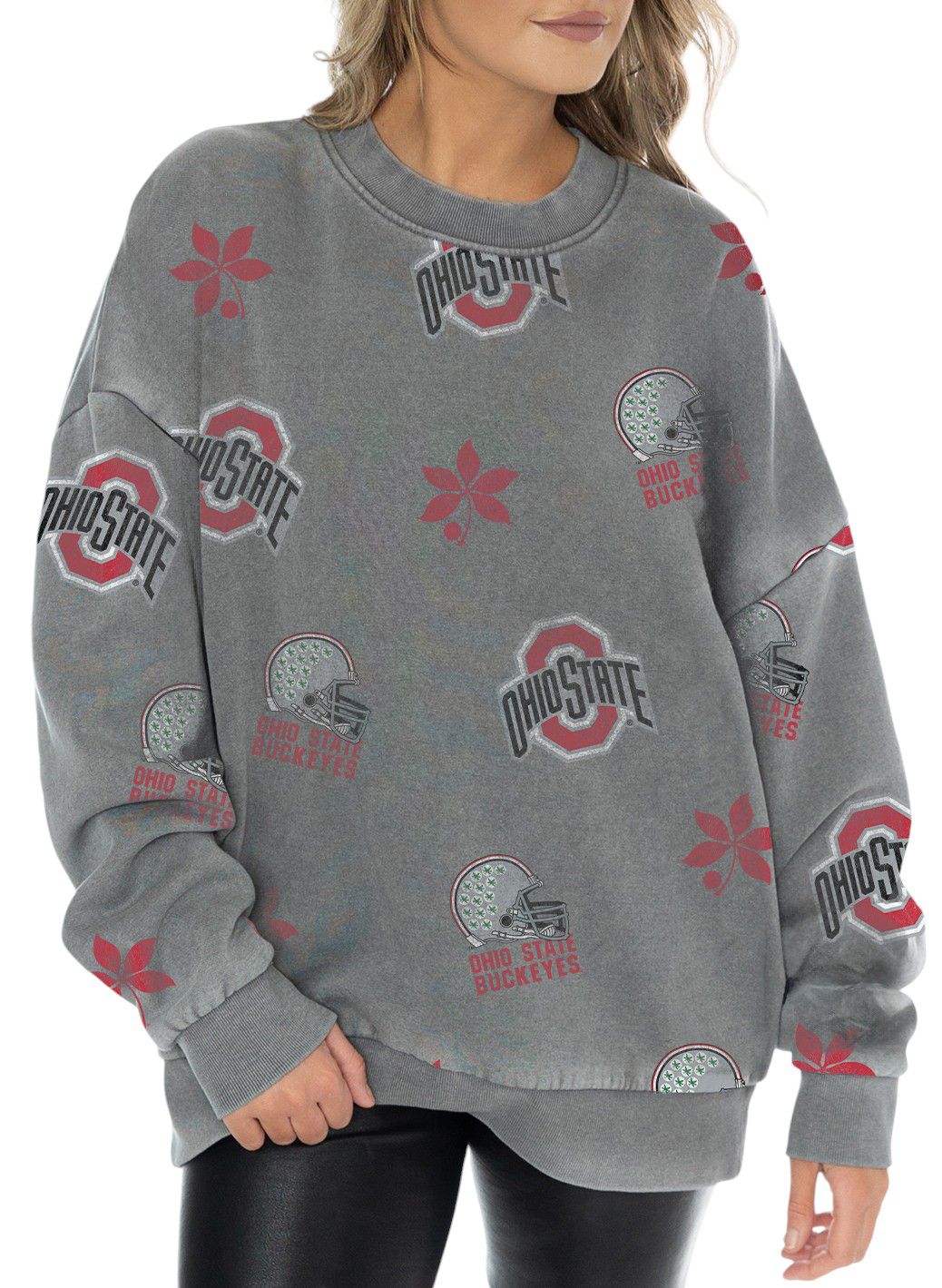 Gameday Couture Women's Ohio State Buckeyes Grey Playback Vintage Wash Crew Sweatshirt