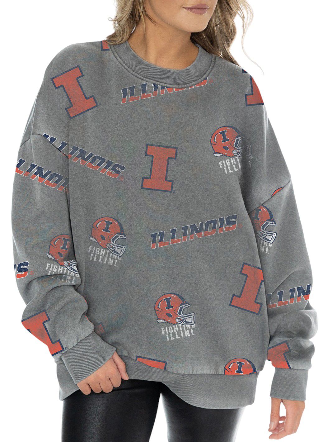Gameday Couture Women's Illinois Fighting Illini Grey Playback Vintage Wash Crew Sweatshirt